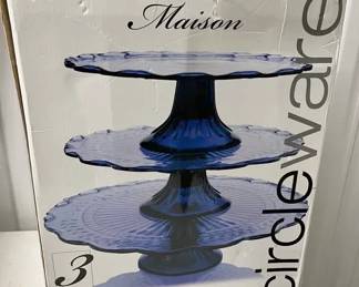 Madison Circleware Blue Glass 3-Tier Cupcake Display in Original Box