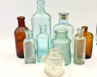 (9) Antique & Vintage Apothecary Bottles