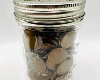 Glass Ball Mason Jar of Old Pennies & Wheat Cents — 2 Lbs