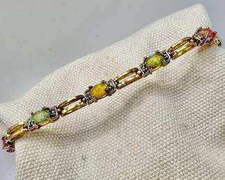 .925 Stamped Gold Vermeil Fire Opal Tennis Bracelet