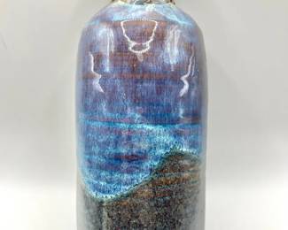 Signed Pottery Vase — Blue-Purple