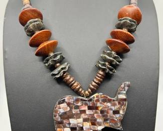 Bold Statement Necklace with Mosaic Elephant Pendant — Imperfect