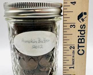 Glass Jar of Old Pennies & Wheat Cents 2 1/8 Lbs