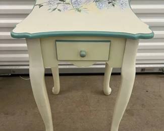 Charming Handpainted Lupine Floral Accent Table with Drawer