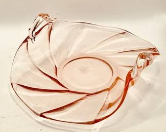 Heisey Twist Depression Glass Vintage Pink Flamingo Glass Bonbon Dish with Two Handles