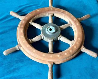 Vintage Inlaid Ship Steering Wheel