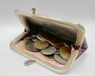 Red Leather Coin Purse with Antique & Vintage Coins