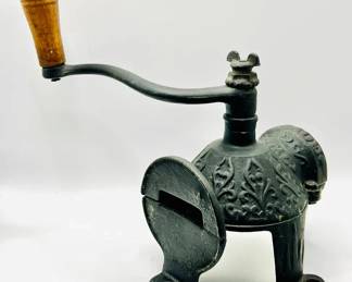 Antique Arcade Crystal Cast Iron Wall-Mount Coffee Grinder with Wooden Handle