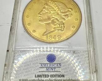 24K Gold Plated 1849 Liberty Head Double Eagle Replica
