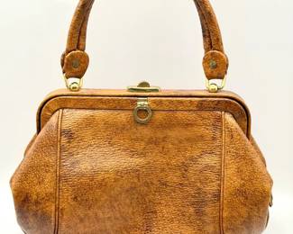 Bienaimé Vintage Leather Handbag with Gold-Tone Turn-Lock Clasp