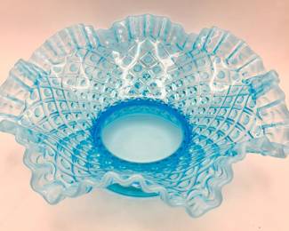 Fenton Vintage Art Glass Bowl in Blue Opalescent Hobnail