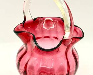 Cranberry Ruffled Glass Basket