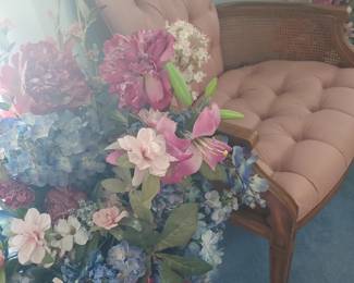 Beautiful rose side chair. Various faux arrangements.