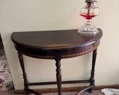 Vintage Half-moon Entry Console Table and Oil Lamp