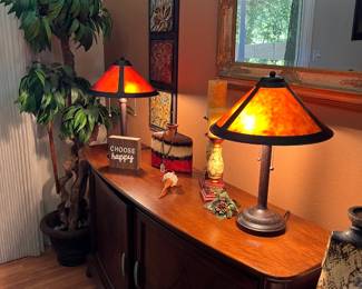 buffet, lamps, corn cane silk
