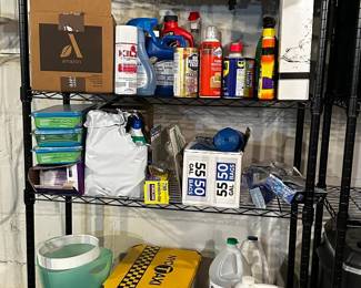 Storage Shelf with Wheels x 4 and Misc Household Items
