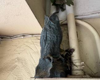 Cast Iron Great Horned Owl Statue on Ammonite Base