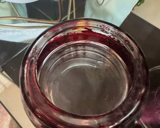 Bohemian Ruby Red Cut to Clear Crystal Bowl with Stag and Floral Motif second image