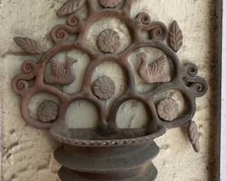 Vintage Cast Iron Wall Planter with Birds and Flowers