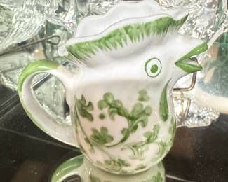 Ceramic Chicken Creamer with Green Floral Motif