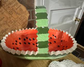 Watermelon Shaped Ceramic Bowl with Handle