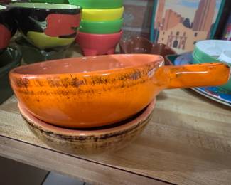 De Silva Made in Italy Orange Glazed Ceramic Bowl with Handle