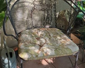Vintage Wrought Iron Patio Chair with Floral Upholstery