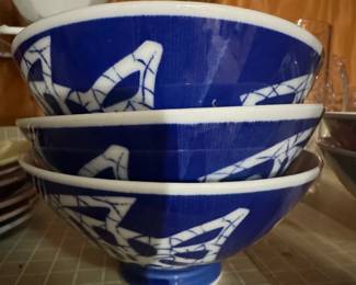 Japanese Blue and White Ceramic Rice Bowls