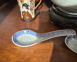 Blue and White Chinese Porcelain Rice Grain Pattern Spoon