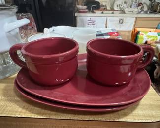 Portuguese Ceramic Mug and Saucer Set with Serving Platter
