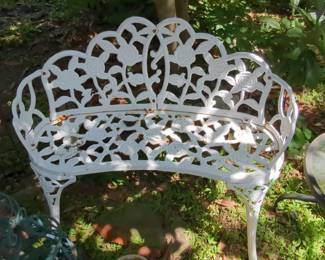 White Cast Iron Rose Garden Bench