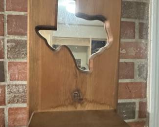 Texas Shaped Wooden Shelf with Mirror
