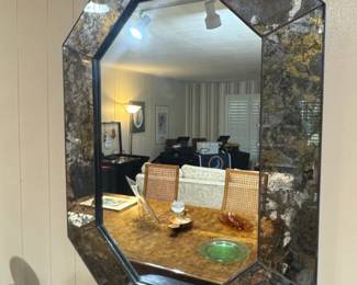Octagonal Beveled Mirror with Faux Malachite Frame