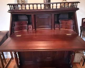 Victorian Walnut Cylinder Roll Top Secretary Desk second image