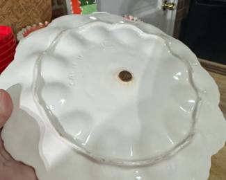 White Ceramic Oyster Plate with Grape Cluster Border and Gold Tone Handle second image