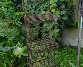 Ornate Wrought Iron Bakers Rack Plant Stand