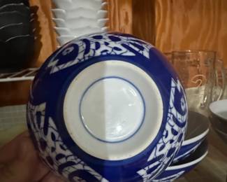 Japanese Blue and White Ceramic Rice Bowls second image