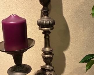 Ornate Brass Candlesticks with Candles