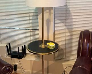 Jonathan Y Black Brass Floor Lamp with Side Table