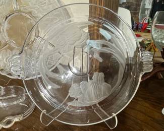 WaltherGlas Schwanensee Swan Lake Etched Glass Serving Platter