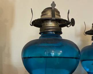 Cobalt Blue Glass Miniature Oil Lamp