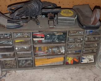 Vintage AkroMils Metal Parts Organizer Cabinet with Assorted Hardware