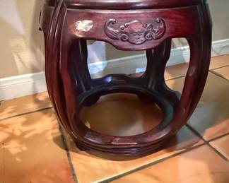 Vintage Chinese Rosewood Drum Stool with Marble Top