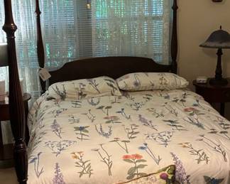 Queen Four Poster Mahogany Bed with Mattress and Box Spring