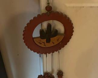 Southwestern Style Wooden Cactus Wind Chime with Coyote Figures