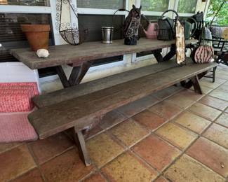 Rustic Farmhouse Dining Table and Bench Set