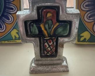 Pewter and Talavera Ceramic Cross