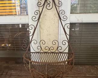 Ornate Wrought Iron Wall Planter Basket with Scrollwork
