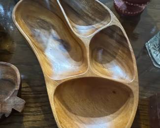 Vintage Monkey Pod Wood Divided Serving Tray