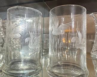 Etched Glass Tumblers with Swan Motif